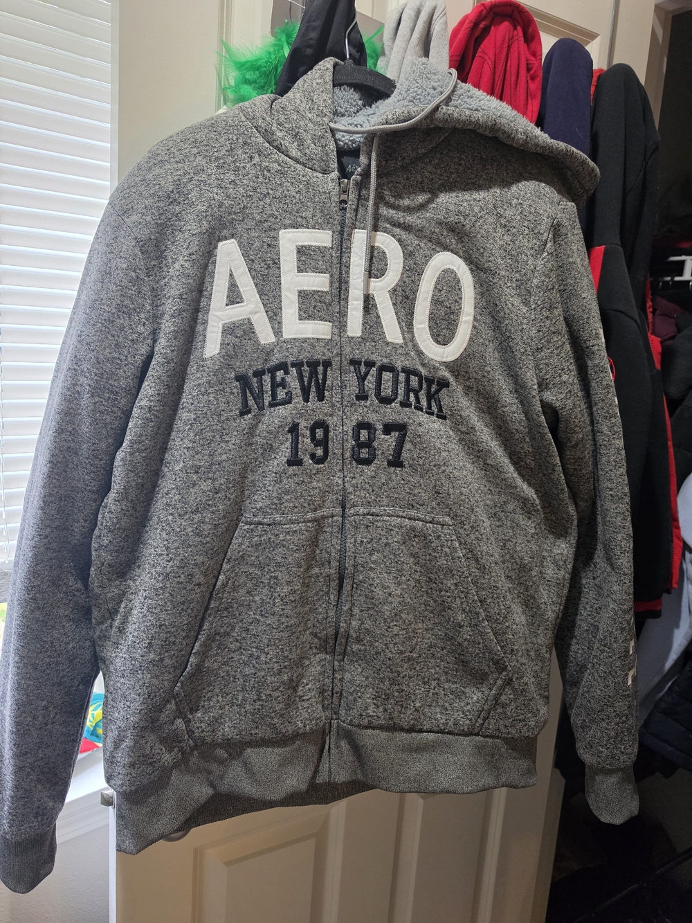 Aeropostale Heather Gray Zip-Up Hoodie with AERO Logo